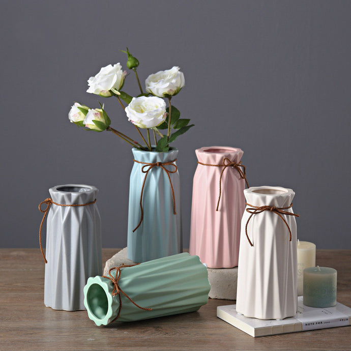 Modern matte color enamel ropes ceramic vase table living room decoration flower vase
